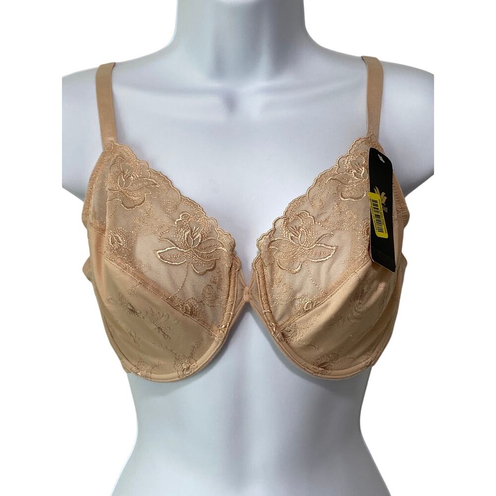 Wacoal Lovely Lace Nude Bra Size 36D Sexy Underwire Sheer Mesh Adjustable‎ 85188